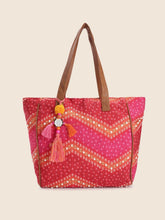 PRIMROSE Women's Red & Pink Tote Bag with Embellished Tassel Accents